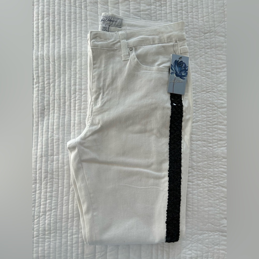 Mid-Rise White with Black Sequins Jeans